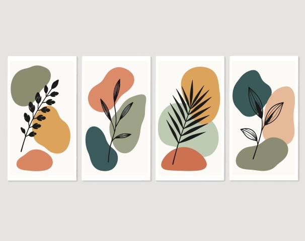 Minimalist botanical line art and organic shapes set.